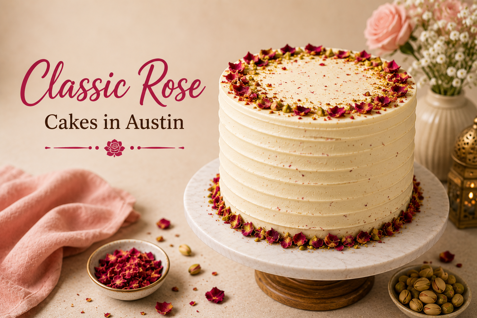 Classic Rose Cakes In Austin With Elegant Buttercream Florals