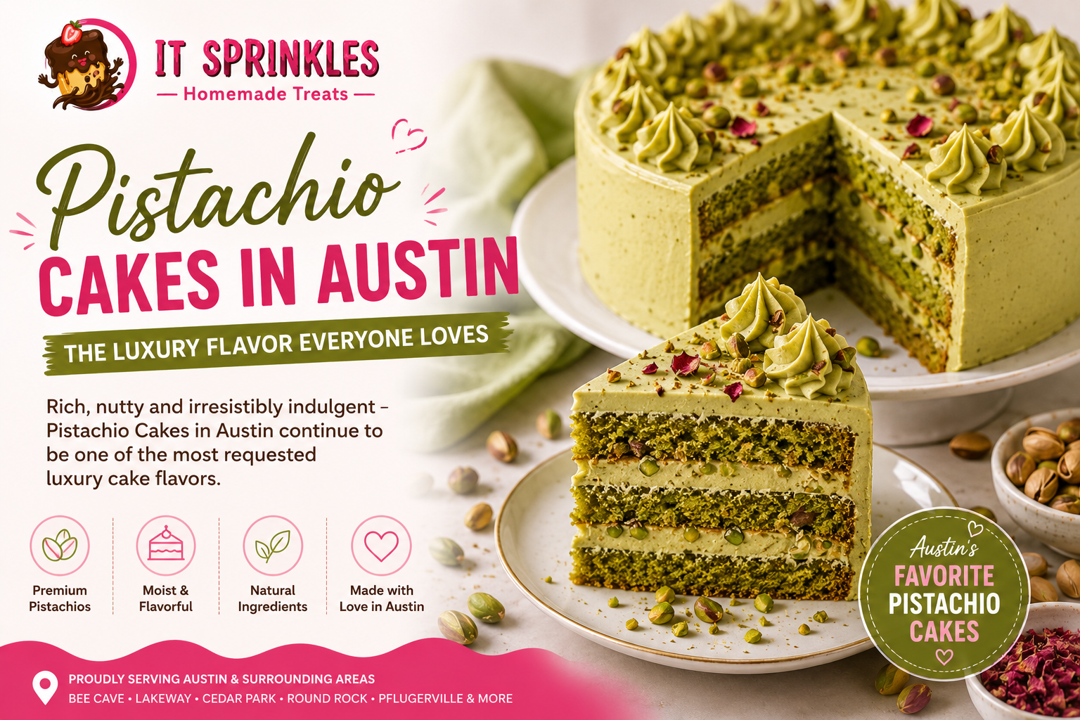 Pistachio Cakes In Austin Luxury Cake Trend