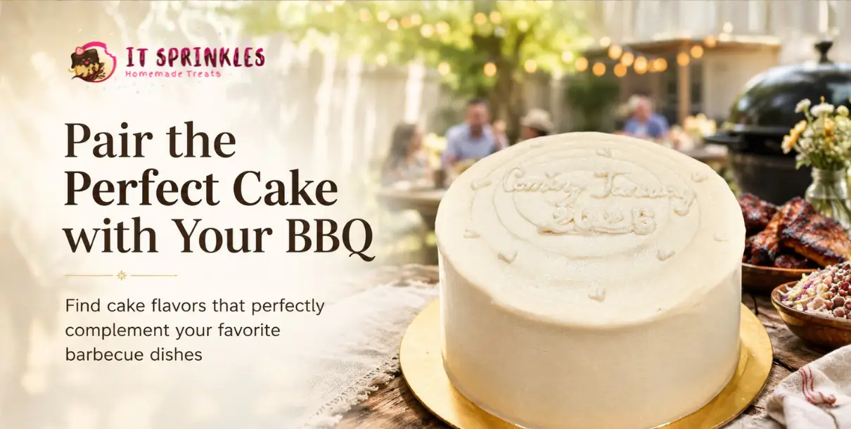 Custom Cake Served Alongside A Delicious Summer Bbq Spread At An Austin Outdoor Celebration