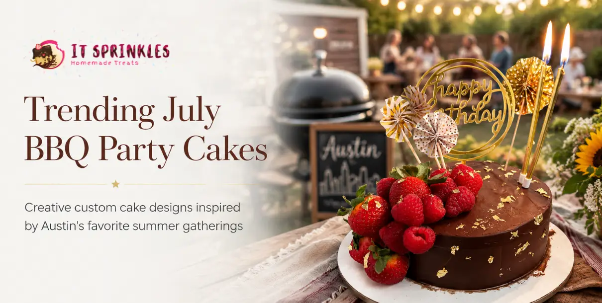 Custom July Bbq Party Cake With Rustic Summer Decorations For An Austin Celebration